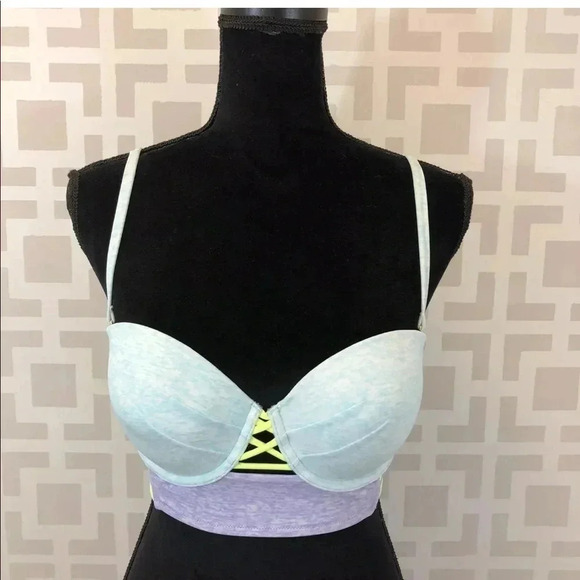 Victorias Secret Women’s Neon Colorblock Midi Longline Push-up Bikini Top 34D - Picture 5 of 7